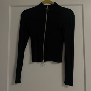 Black front zipper long sleeve shirt